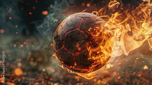 view of a Premier League soccer ball engulfed in flames, showcasing intensity and passion