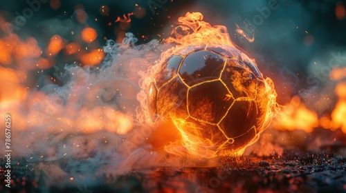 view of a Premier League soccer ball engulfed in flames, showcasing intensity and passion