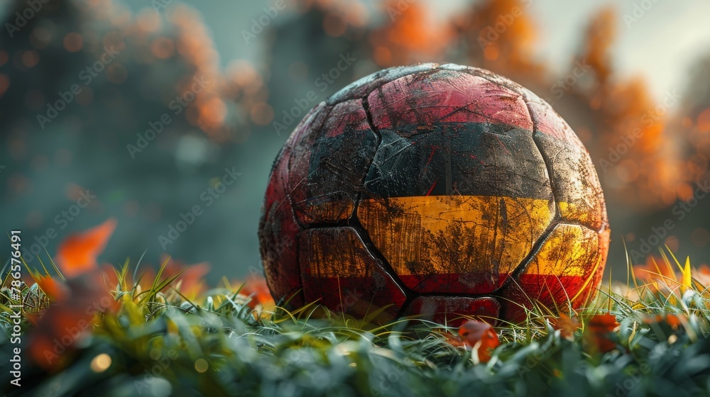 Grass Field with German Flag and Soccer Ball for 2024 Tournament Grass Field with German Flag and Soccer Ball for 2024 Tournament