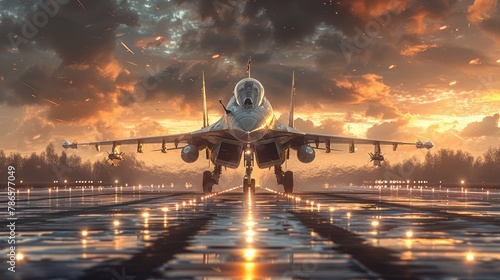 MiG-29 fighter jets on the runway of a military airfield in the war zone in Ukraine. Army of Ukraine in 2024. Russian-Ukrainian war.