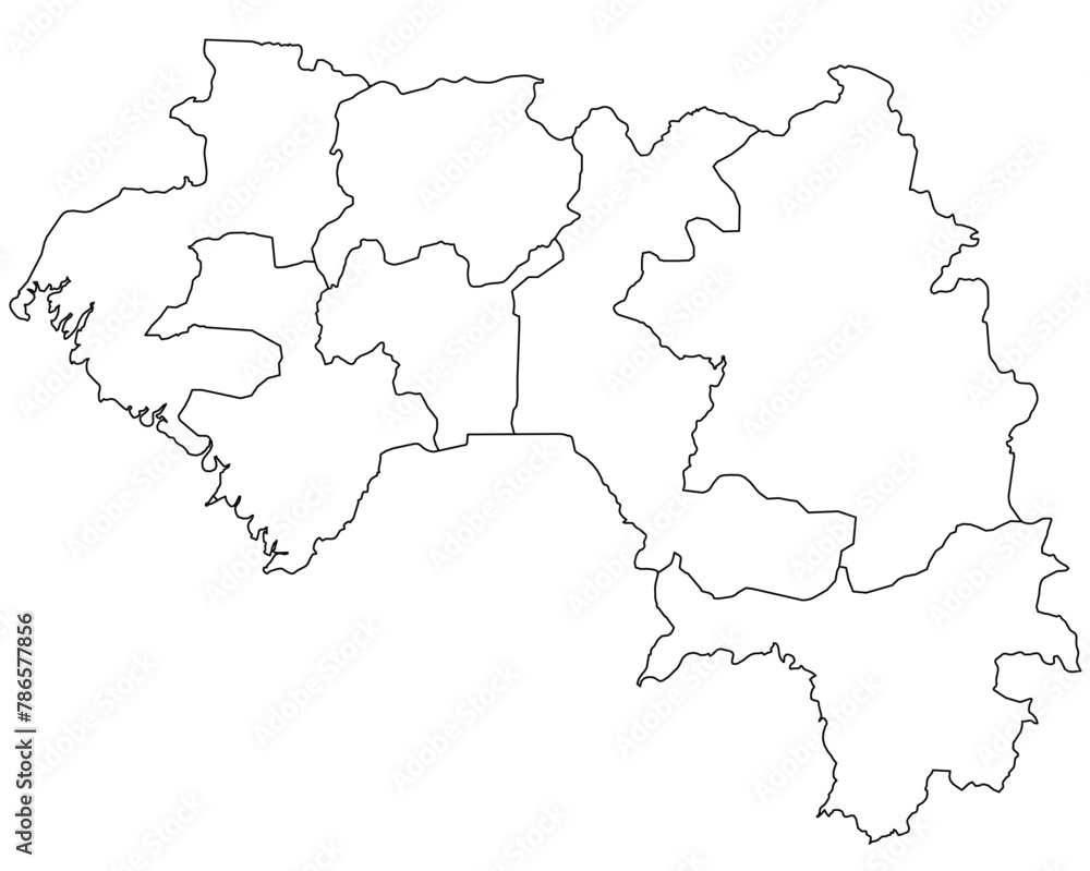 Outline of the map of Guinea with regions