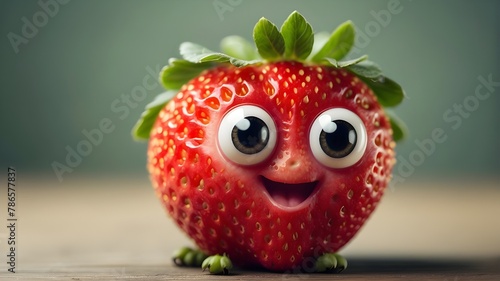 A cherry with large eyes, limbs, legs, and a grinning face