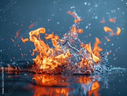 Fiery dance of water and flame in harmonious chaos.