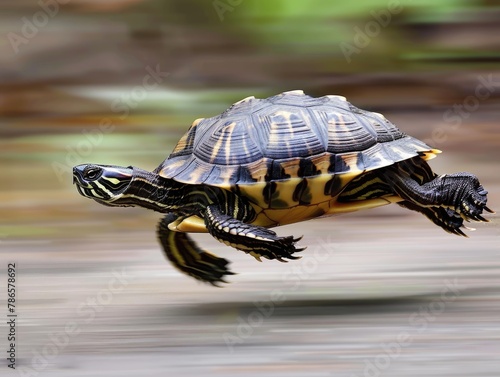 A turtle’s journey through the vibrant woods in slow motion.