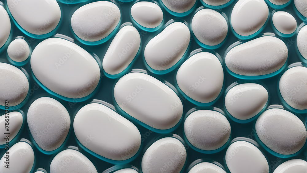 abstract background of white and blue pebbles in a row