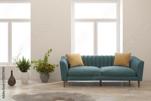 Wallpaper Mural White living room with sofa. Scandinavian interior design. 3D illustration Torontodigital.ca