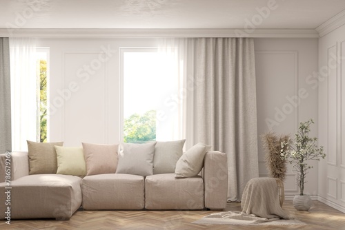 Wallpaper Mural White living room with sofa. Scandinavian interior design. 3D illustration Torontodigital.ca