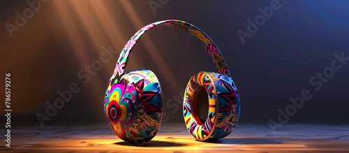 colorful art headphone. symbol various music color