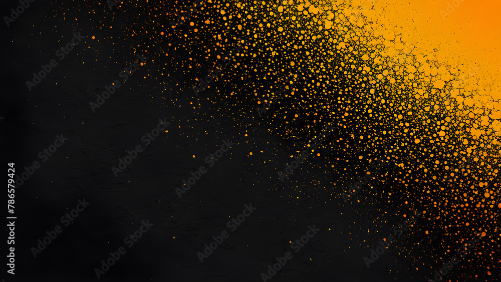 Abstract black and orange grunge background with water drops. illustration.