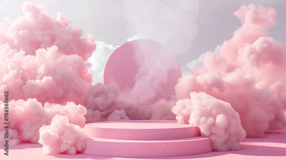 Background podium pink 3d product sky platform display cloud pastel scene render stand. Pink podium stage minimal abstract background beauty dreamy space studio pedestal smoke showcase geometric white Background podium pink 3d product sky platform display cloud pastel scene render stand. Pink podium stage minimal abstract background beauty dreamy space studio pedestal smoke showcase geometric white