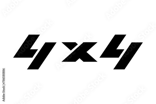 Off-road 4 x 4 emblem. Black silhouette. Horizontal front view. Vector simple flat graphic illustration. Isolated object on a white background. Isolate.