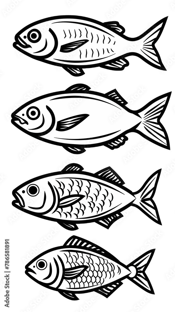 Whitefish Isolated 2d Cartoon Art Illustration Clipart 
 Set, Transparent Background