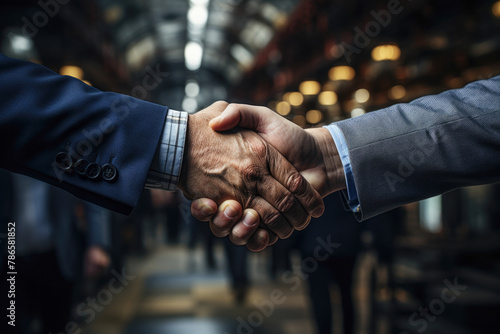 Diverse businessman and real estate broker shaking hands after deal on street