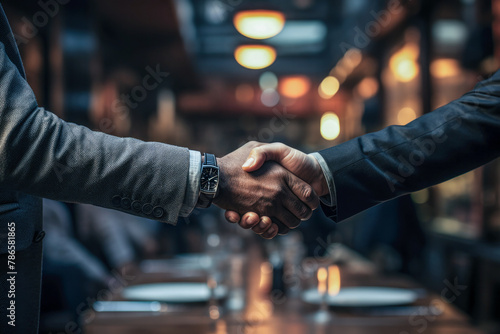 Faceless entrepreneurs shaking hands in business meeting