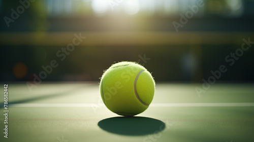 A tennis ball is lying on the tennis court. © Ki