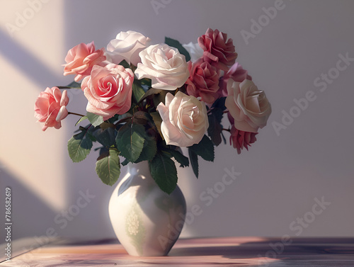 Elegant Rose in Colorful Vase: Captivating Beauty © C