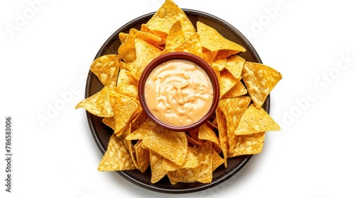 Nachos chips  with sauce on white background