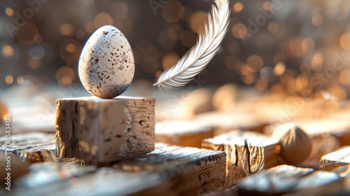 A white egg resting on a wooden surface, suitable for various culinary or Easter-themed projects