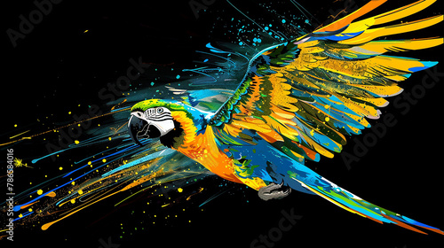 
 papagaio brasileiro estampada em fundo preto photo