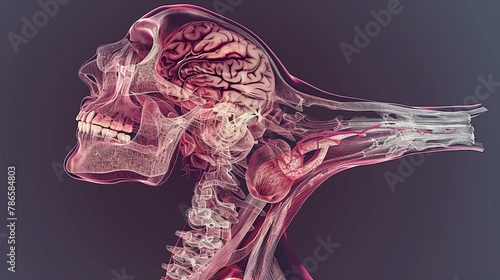 This image shows the side view of the pharynx from a 3D scan.
The pharynx is the passage at the back of the nose. It's part of the digestive and respiratory system. photo