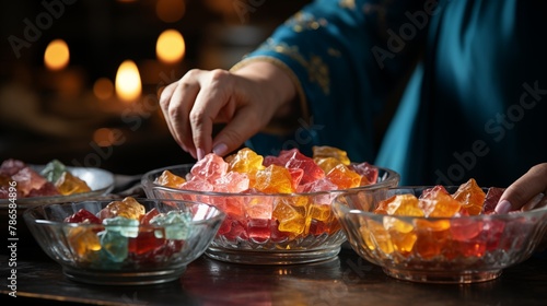 Close-up of hands making Eid food or sweets