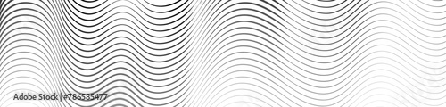 Black wavy lines that go from thin to thick. Striped waves drawn in ink. Abstract geometric background with monochrome water surface texture. Vector illustration of diagonal curved lines © A_Y_N