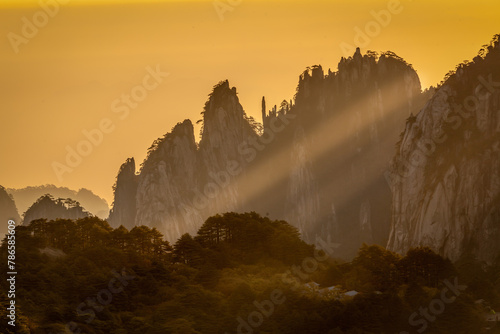 Sunrise over the mountains of Huang Shan, Anhui province China photo