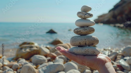 A person holding rocks near a body of water, great for nature concepts