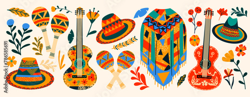 Mexican symbols set. Fiesta set. Festive collection for the day Cinco de Mayo. 