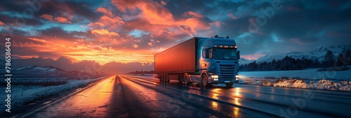 Cargo trucking on freeway: epitomizing logistics, import, export, and cargo transport. photo