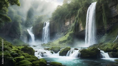 Beautiful mountain and greenery water fall 