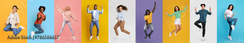 Diverse Group of People Having Fun Against Colorful Backgrounds