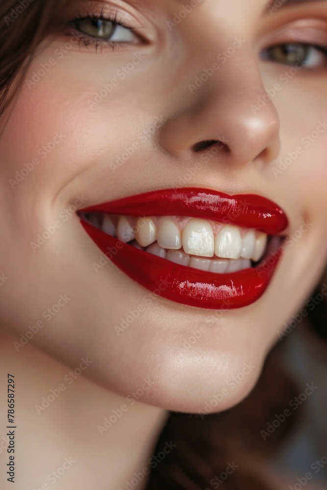 Obraz premium Close up of a woman with vibrant red lipstick, perfect for beauty and makeup concepts