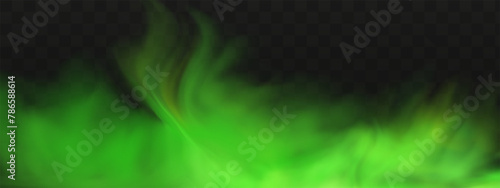 Green stink bad smell, smoke or poison gases,chemical toxic vapour.Vector realistic set of stench breath or sweat odor isolated on transparent checkered background.
