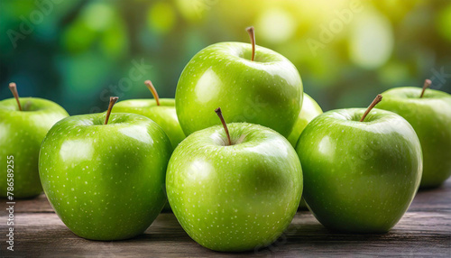 Fresh granny smith apples with colourful background. photo