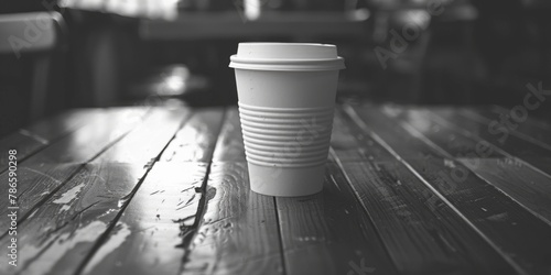A simple image of a coffee cup on a wooden table. Perfect for cafe menus or coffee shop advertisements