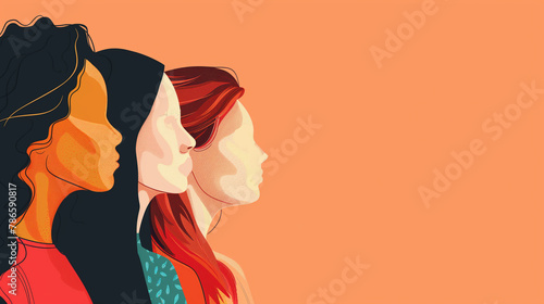 Women of different ethnicities together illustration, women's Day background, woman empowerment, women of different ethnicities, women background, women banner