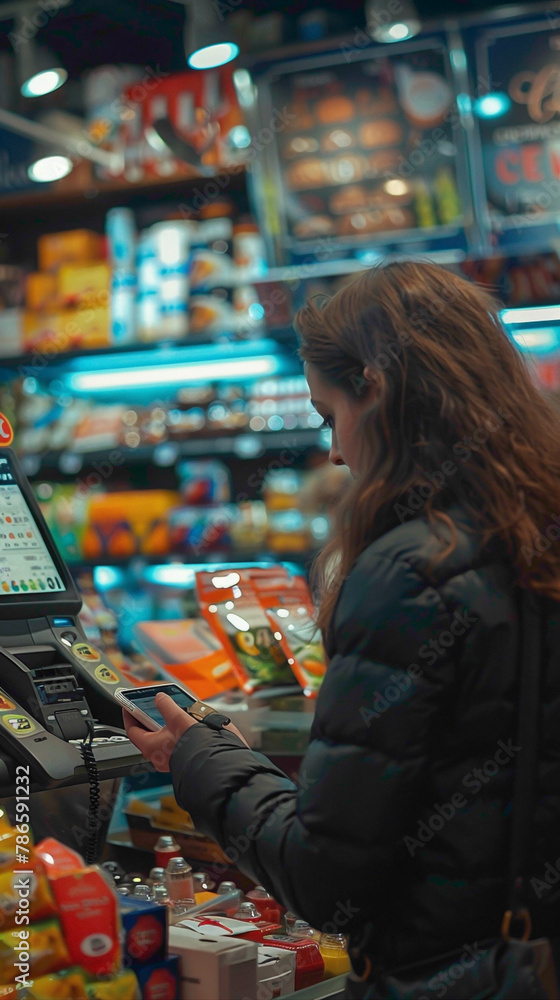 A Cashier Handling transactions, hyperrealistic Retail photography