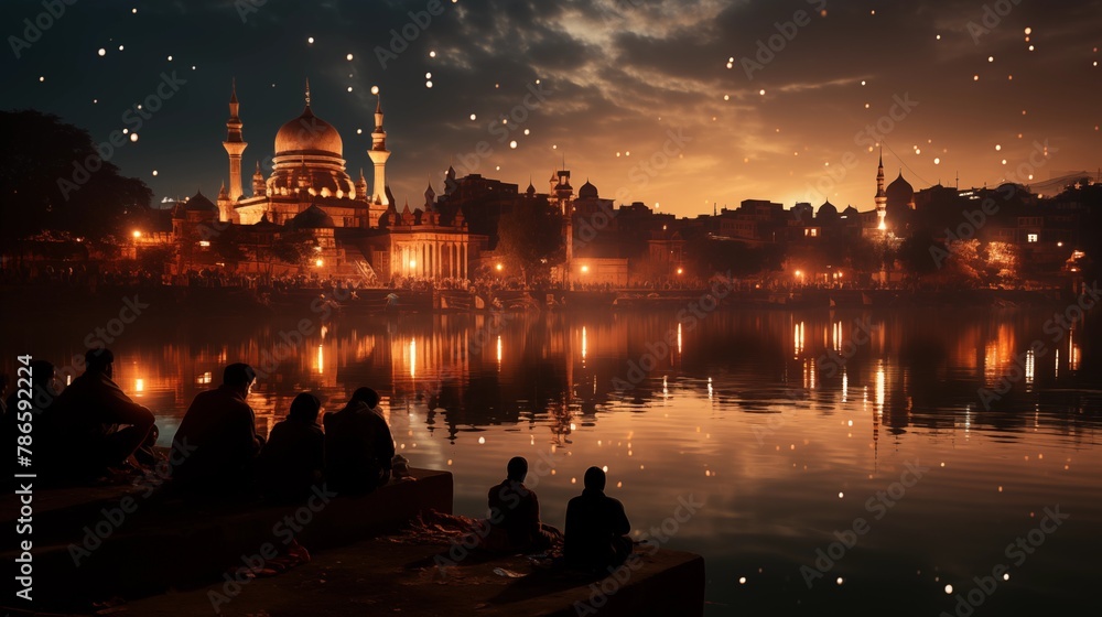 Fototapeta premium A scenic view of Eid celebrations under moonlight