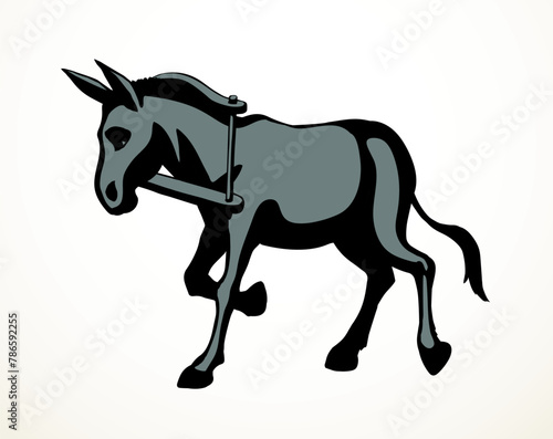 Vector drawing. Cute old mule