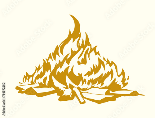 Vector drawing. Big camp fire