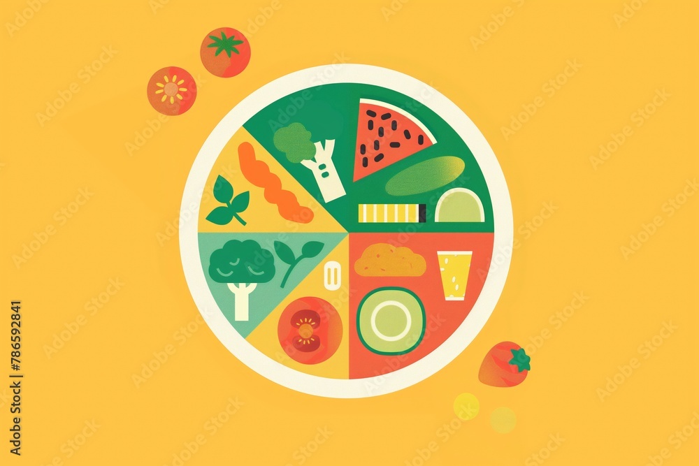 Healthy food plate divided into sections with various fruits and ...