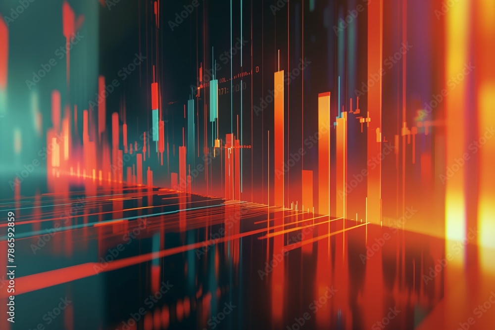 Futuristic financial chart with glowing lines in red and blue on dark background Futuristic financial chart with glowing lines in red and blue on dark background