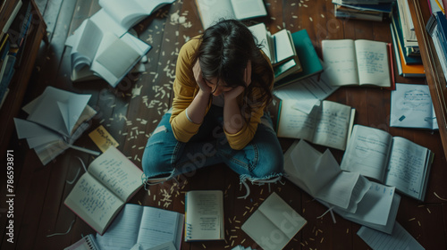 Young female College student frustrated and stressed out while studying.