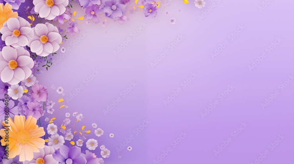 Fototapeta premium Solid lavender background with a border of colorful Eid flowers