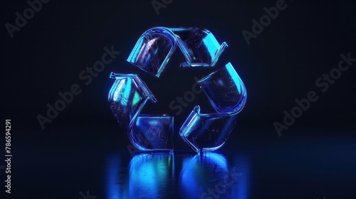 3d icon of blue violet recycle symbol isolated on black background 