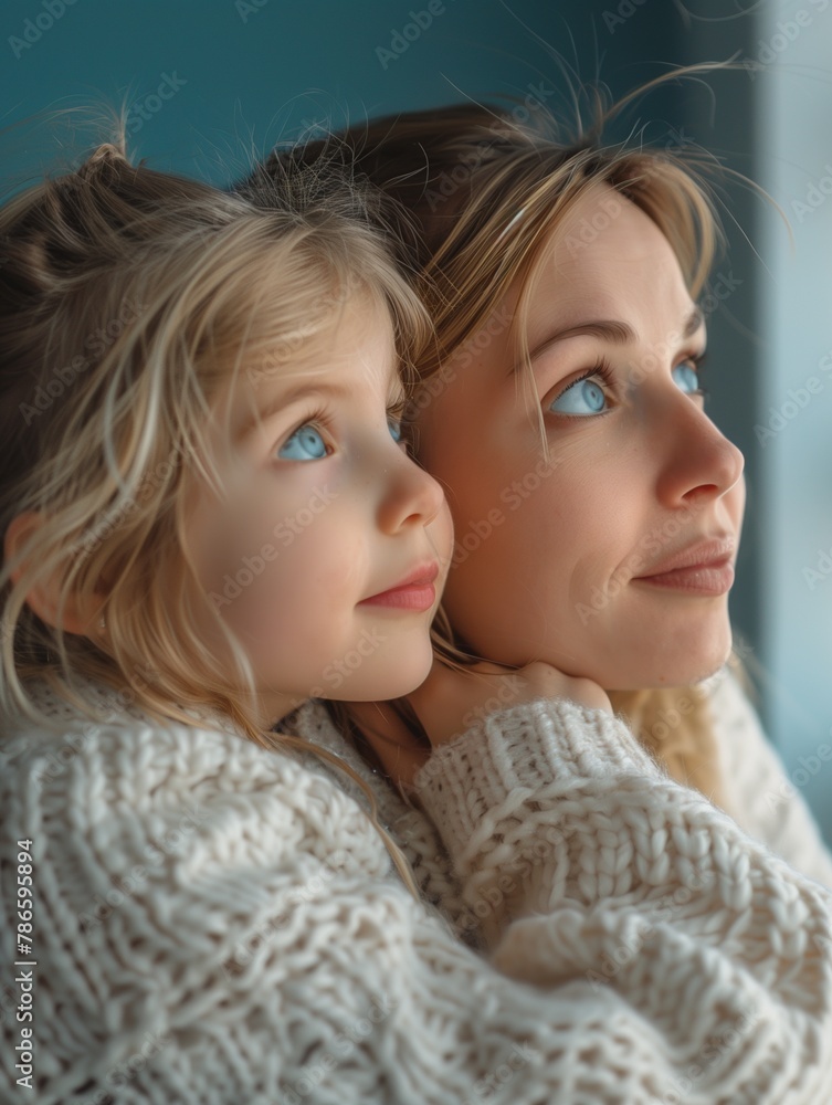 Mother and daughter, smiling together in happiness, embodying love and family, Ai generate - obrazy, fototapety, plakaty 