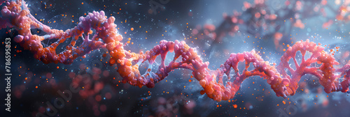 DNA Molecule Illustration,
Pastel pink light shaded background with DNA chromosomes and a double helix