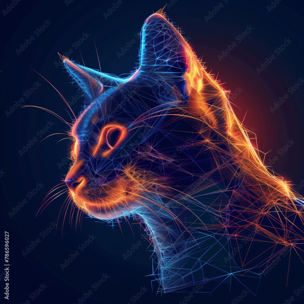 Electric blue Carnivore of cat with glowing fur in midnight darkness