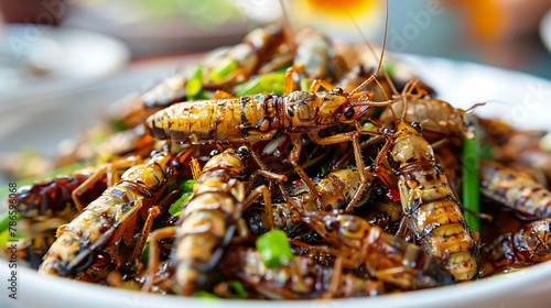 Fried insects wood worm insect crispy with pandan after fried and add a light coating of sauce © Michael